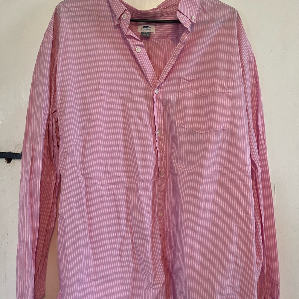 Old Navy Men's Casual Pink Striped Button Down Shirt